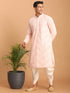 Vastramay Men's Pink Mirror Kurta dhoti Set